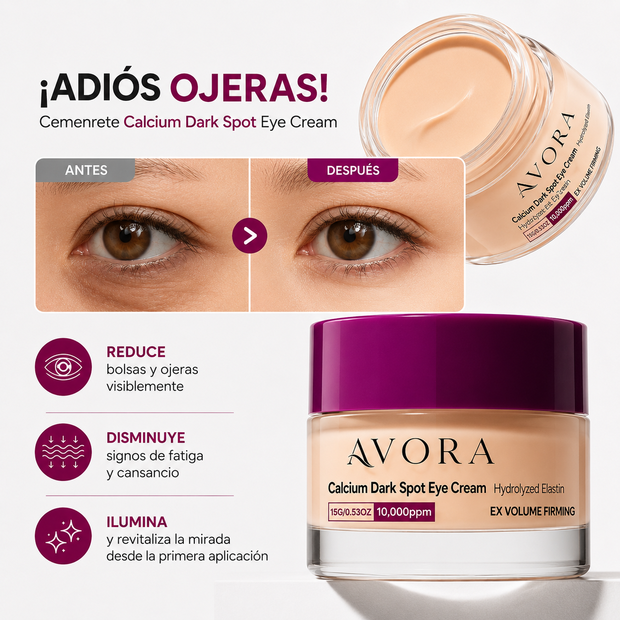 Crema Calcio Avora | Hidrata y Cubre las Ojeras